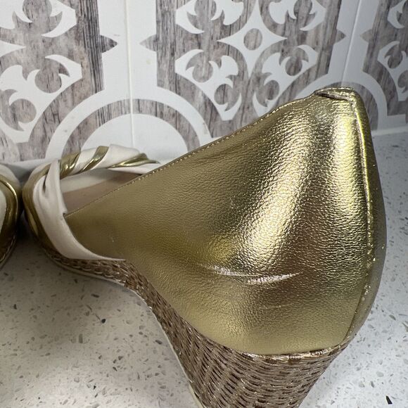 COLE HAAN AIR‎ ESPADRILLE LEATHER WEDGES OPEN TOE SHOES WOMAN SZ 8.5B GOLD - Picture 5 of 7